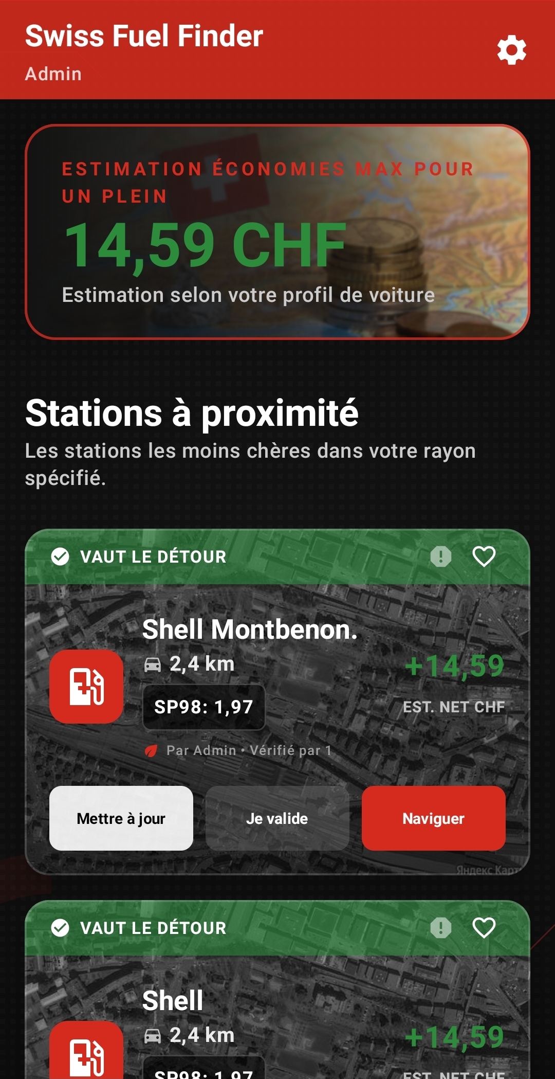 SFF showing nearby stations with net savings