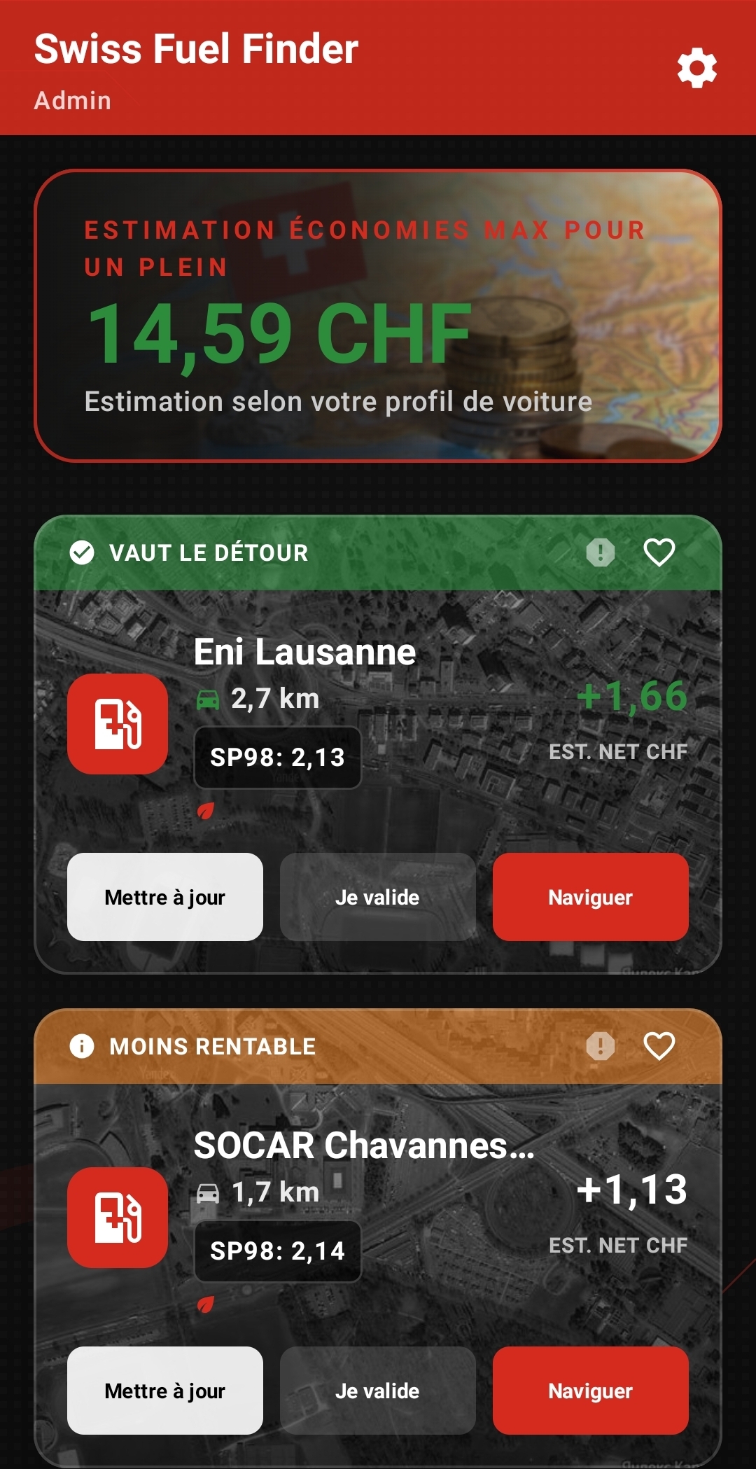 SFF showing VAUT LE DÉTOUR and station comparison